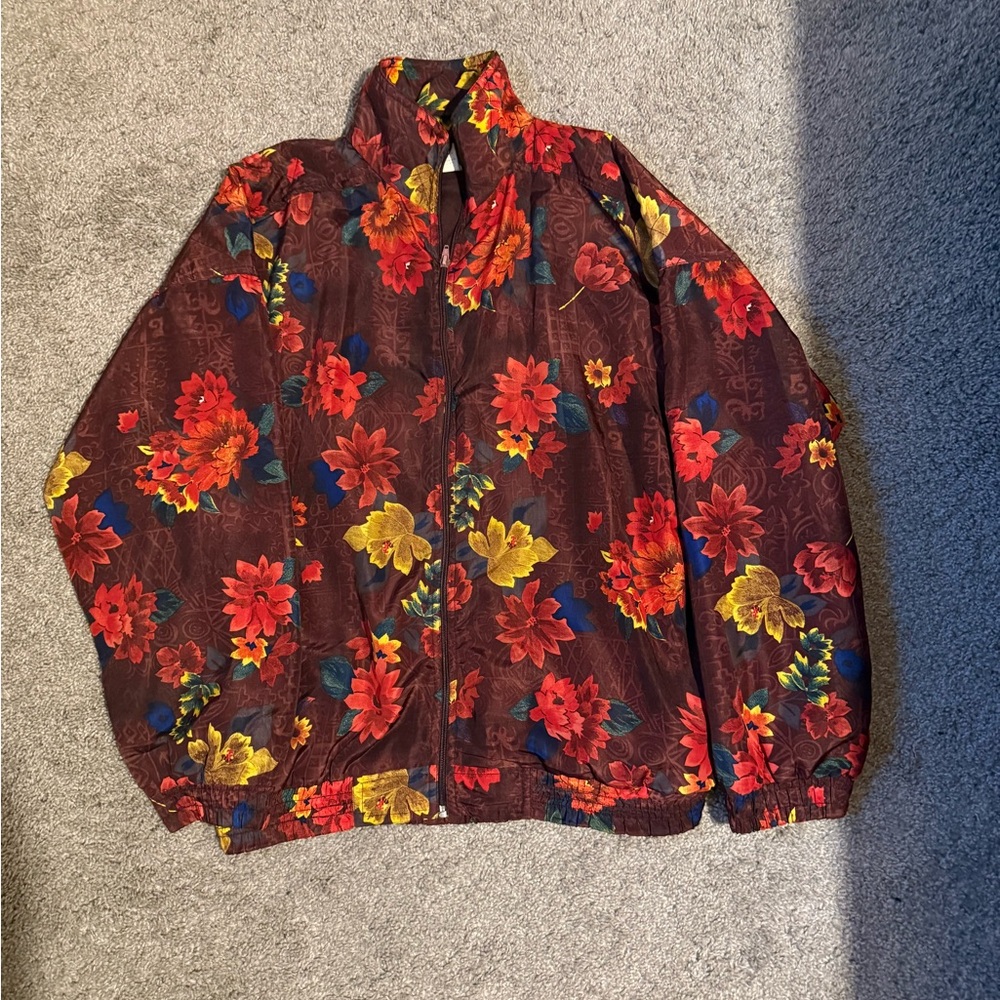 VTG Kloz Retro 90s Grunge Floral Zip Up Jacket Earthy Indie Windbreaker. Size L